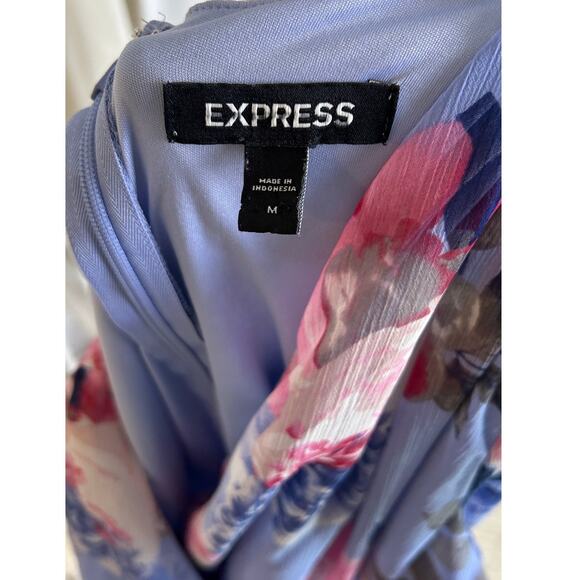 Express Women's Size M Light Blue Floral Back Zip Tie Waist Romper #0495 - Picture 10 of 16